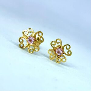 Par de Brincos em Ouro 18k c/Zircônias Rosa