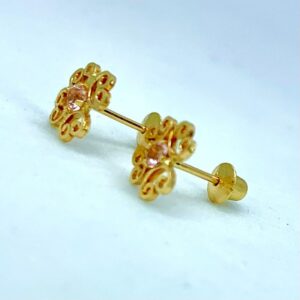 Par de Brincos em Ouro 18k c/Zircônias Rosa