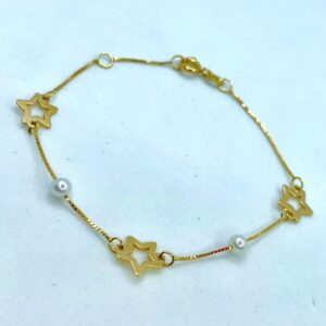 Pulseira Estrela em Ouro 18k C/Perólas