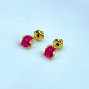 Par de Brincos Colors em Ouro 18k c/Zircônia Rosa