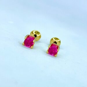 Par de Brincos Colors em Ouro 18k c/Zircônia Rosa