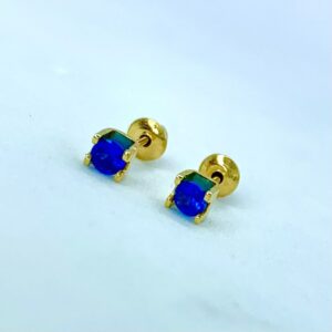 Par de Brincos Colors em Ouro 18k c/Zircônia Azul