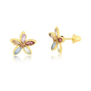 Par de Brincos Flower em Ouro 18k c/Zircônias