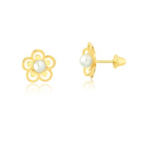 Par de Brincos Flower em Ouro 18k c/Pérolas