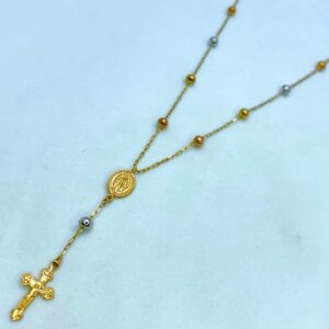 CordãoTerço em Ouro 18k c/Esferas em 3 Ouros