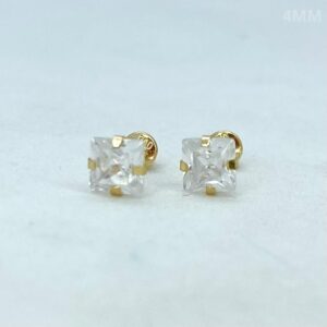 Par de Brincos em Ouro 18k c/Zircônias 4MM