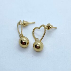 Par de Brincos Love em Ouro 18k c/Esferas