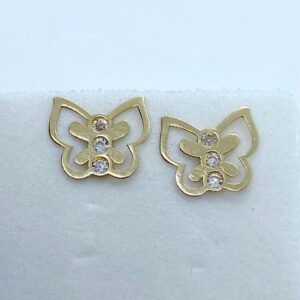 Par de Brincos Butterfly em Ouro 18k c/Zircônias