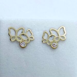 Par de Brincos Butterfly em Ouro 18k c/Zircônias