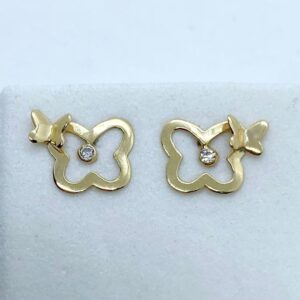 Par de Brincos Butterfly em Ouro 18k c/Zircônias