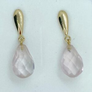 Par de Brincos Pêndulo em Ouro 18k c/Quartzo Rosa