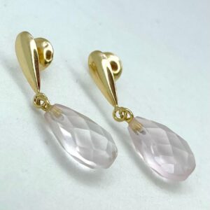 Par de Brincos Pêndulo em Ouro 18k c/Quartzo Rosa