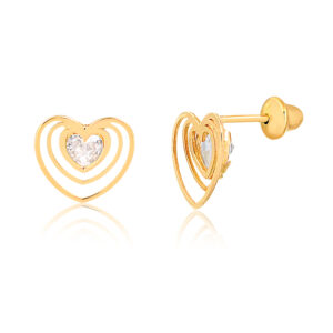 Par de Brincos Love c/ Zircônia em Ouro 18k