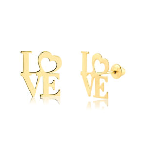 Par de Brincos Love em Ouro 18k