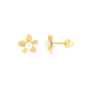 Par de Brincos  Flower em Ouro 18k c/ Pérola