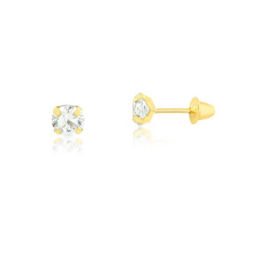 Par de Brincos 4mm c\ Zircônia em Ouro 18k