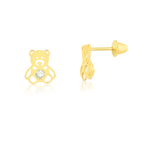 Par de Brincos Urso c/ Zircônia Ouro 18k