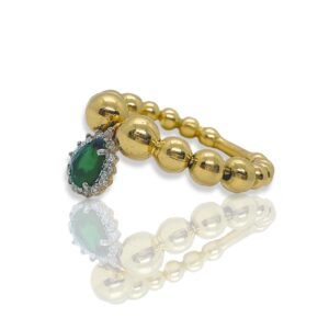 Anel Spheres em Ouro Amarelo 18k c/Esmeralda e Diamantes